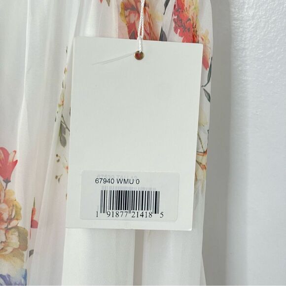 Mac Duggal 67940 Size 0 Floral Print Cutout Waist Tiered White Multicolor Dress - Picture 7 of 9